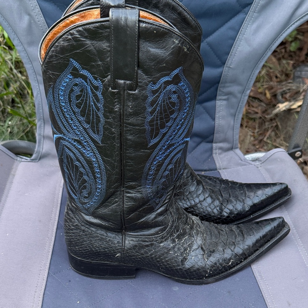 Black Python Cowboy Boots With Blue Accents - image 2